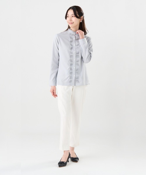 TOKYO SHIRTS（トウキョウシャツ）の「COFREX  ひねりピンタックブラウス 長袖 レディースデザインシャツ（シャツ/ブラウス・レディース・グレー・S/M/L/LL/XL）」の6枚目の写真