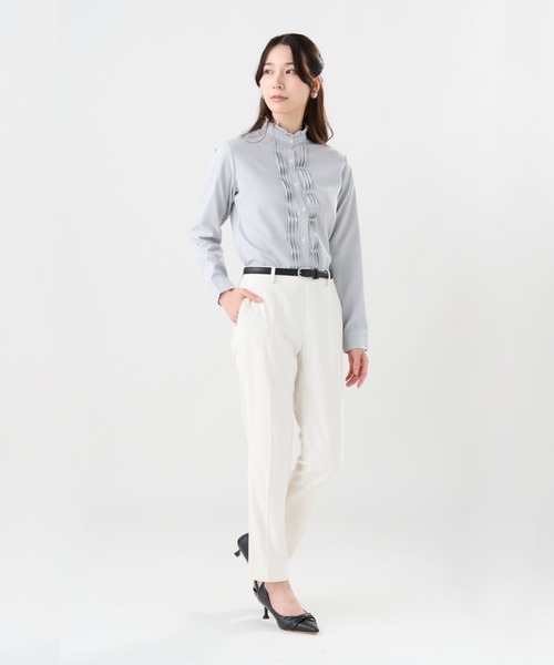 TOKYO SHIRTS（トウキョウシャツ）の「COFREX  ひねりピンタックブラウス 長袖 レディースデザインシャツ（シャツ/ブラウス・レディース・グレー・S/M/L/LL/XL）」の7枚目の写真