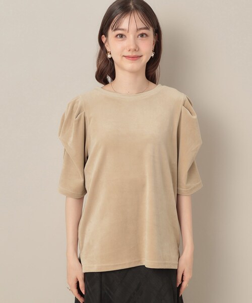 couture brooch(クチュールブローチ)の「ベロア5分袖Tシャツ(Tシャツ/カットソー・レディース・ブラック/ベージュ・40/38)」の11枚目の写真