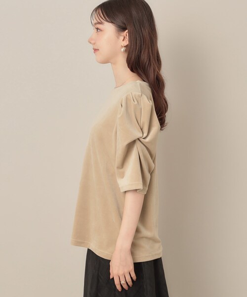 couture brooch(クチュールブローチ)の「ベロア5分袖Tシャツ(Tシャツ/カットソー・レディース・ブラック/ベージュ・40/38)」の12枚目の写真