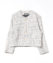 ANPAS(ApX)Tweed Gold Button Plaid Pattern Collarless Short Jacket/cC[h S[h{^ m[J[WPbg tH[} V[g `FbN(m[J[WPbg)