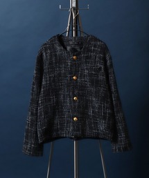 ANPAS(ApX)Tweed Gold Button Plaid Pattern Collarless Short Jacket/cC[h S[h{^ m[J[WPbg tH[} V[g `FbN(m[J[WPbg)