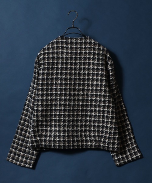 ANPAS(アンパス)の「Tweed Gold Button Plaid Pattern Collarless Short Jacket/ツイード ゴールドボタン ノーカラージャケット フォーマル ショート丈 チェック柄(ノーカラージャケット・メンズ・ホワイト系その他/ブラック系その他/レッド系その他/ブラック系その他2・M/L)」の9枚目の写真