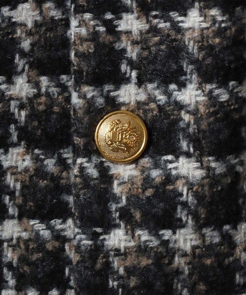 ANPAS(アンパス)の「Tweed Gold Button Plaid Pattern Collarless Short Jacket/ツイード ゴールドボタン ノーカラージャケット フォーマル ショート丈 チェック柄(ノーカラージャケット・メンズ・ホワイト系その他/ブラック系その他/レッド系その他/ブラック系その他2・M/L)」の11枚目の写真