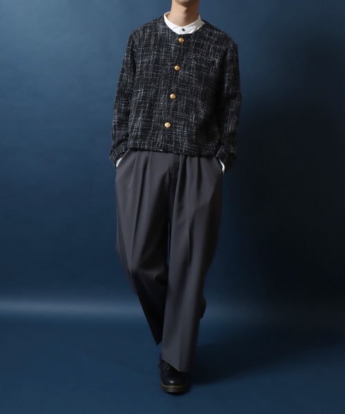 ANPAS(アンパス)の「Tweed Gold Button Plaid Pattern Collarless Short Jacket/ツイード ゴールドボタン ノーカラージャケット フォーマル ショート丈 チェック柄(ノーカラージャケット・メンズ・ホワイト系その他/ブラック系その他/レッド系その他/ブラック系その他2・M/L)」の21枚目の写真