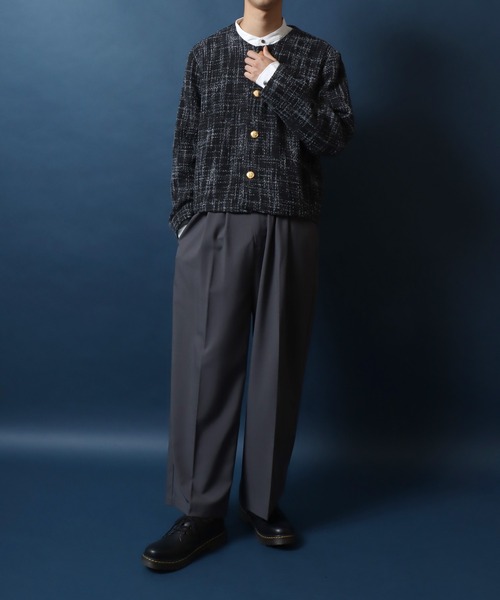 ANPAS(アンパス)の「Tweed Gold Button Plaid Pattern Collarless Short Jacket/ツイード ゴールドボタン ノーカラージャケット フォーマル ショート丈 チェック柄(ノーカラージャケット・メンズ・ホワイト系その他/ブラック系その他/レッド系その他/ブラック系その他2・M/L)」の22枚目の写真