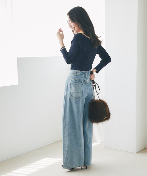 La boutique BonBon（ラブティックボンボン）の「【ヴィオラドーロ】ラクーンファー巾着ポシェット（トートバッグ・レディース・ブラウン・FREE）」の5枚目の写真