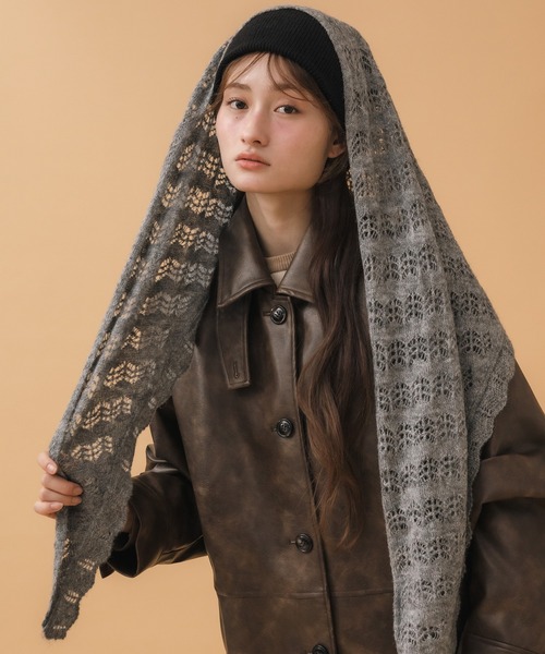 クロシェ編みニットスカーフ / ニット ストール クロシェ アイボリー