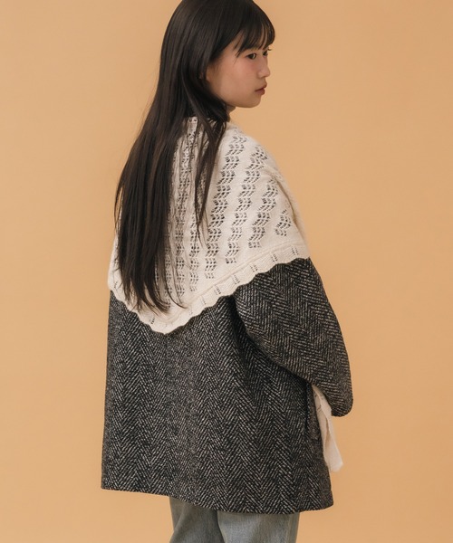 クロシェ編みニットスカーフ / ニット ストール クロシェ アイボリー