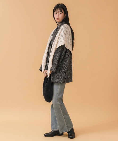 クロシェ編みニットスカーフ / ニット ストール クロシェ アイボリー