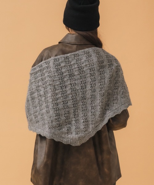 クロシェ編みニットスカーフ / ニット ストール クロシェ アイボリー