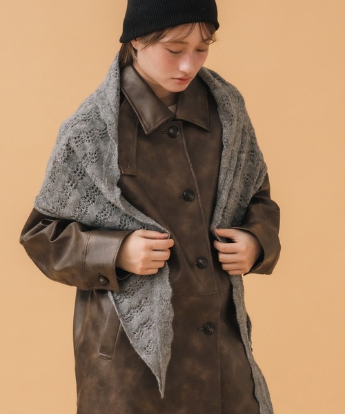 クロシェ編みニットスカーフ / ニット ストール クロシェ アイボリー