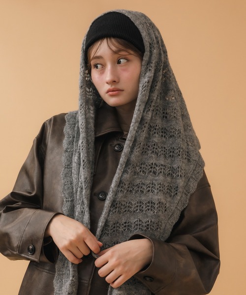 クロシェ編みニットスカーフ / ニット ストール クロシェ アイボリー