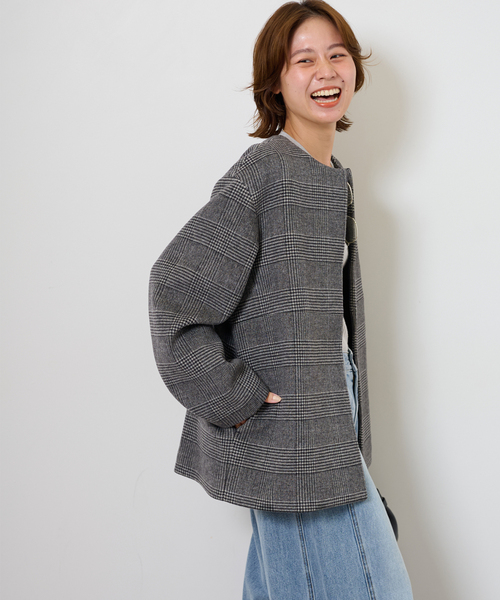 追加》スーパーファインビーバークルーネックコート（ノーカラー