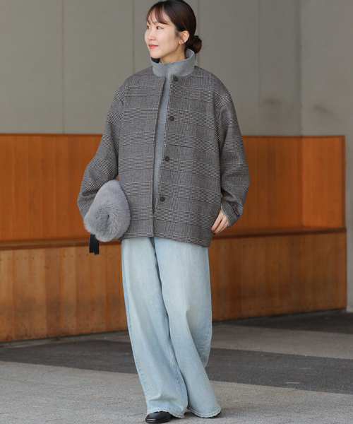 追加》スーパーファインビーバークルーネックコート（ノーカラーコート