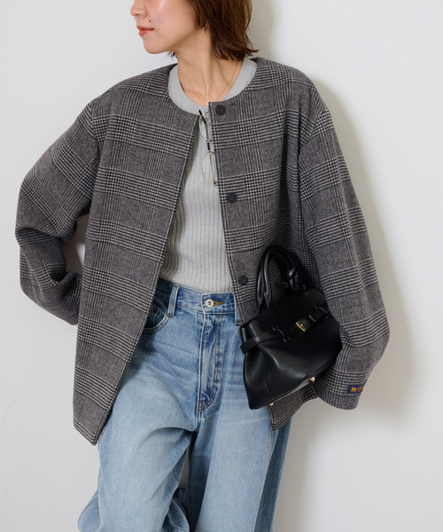 追加》スーパーファインビーバークルーネックコート（ノーカラーコート