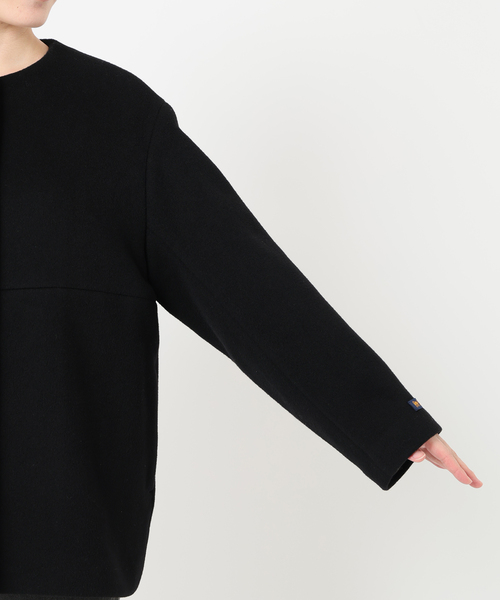RELUME☆スーパーファインビーバークルーネックコート☆ブラック☆34 追加》スーパーファインビーバークルーネックコート（ノーカラー