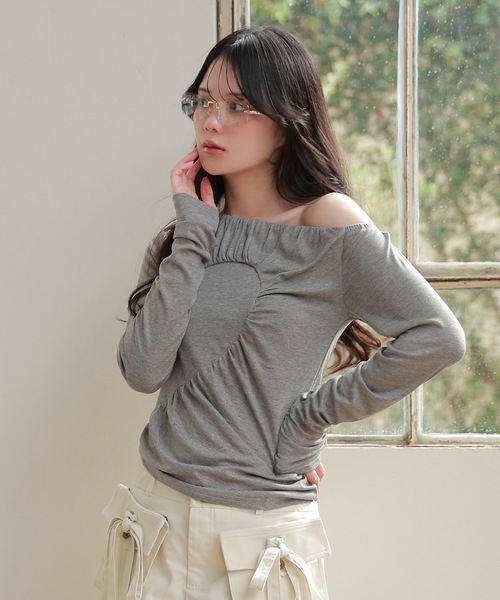 M DOLLY(エムドリー)の「half heart vortice tops/ハーフハートヴォルティチェトップス(Tシャツ/カットソー・レディース・グレー/ブラック・FREE)」の2枚目の写真