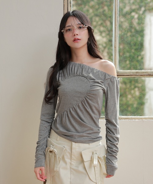 M DOLLY(エムドリー)の「half heart vortice tops/ハーフハートヴォルティチェトップス(Tシャツ/カットソー・レディース・グレー/ブラック・FREE)」の10枚目の写真