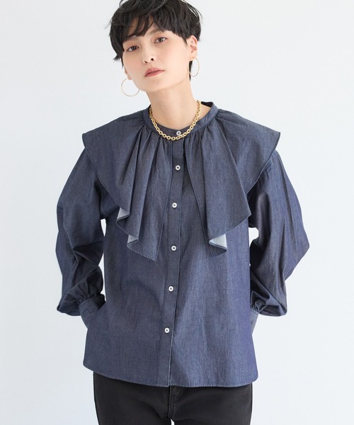 BARNYARDSTORM（バンヤードストーム）の「BARNYARDSTORM / ダンガリービッグカラーブラウス/ マシンウォッシャブル【JAPAN FABRIC】（シャツ/ブラウス・レディース・ダークブルー・FREE）」の10枚目の写真