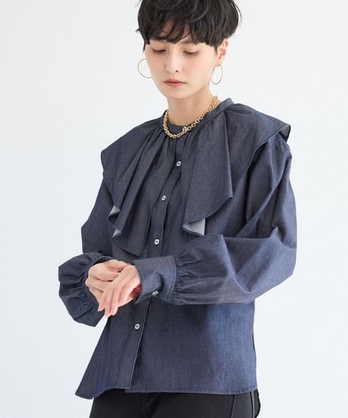 BARNYARDSTORM（バンヤードストーム）の「BARNYARDSTORM / ダンガリービッグカラーブラウス/ マシンウォッシャブル【JAPAN FABRIC】（シャツ/ブラウス・レディース・ダークブルー・FREE）」の19枚目の写真