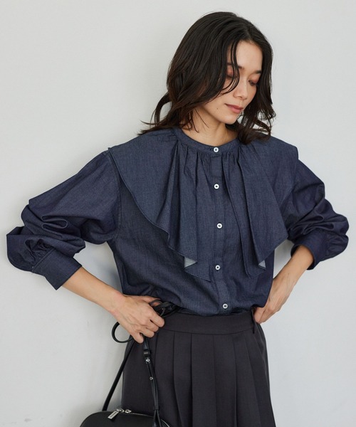 BARNYARDSTORM（バンヤードストーム）の「BARNYARDSTORM / ダンガリービッグカラーブラウス/ マシンウォッシャブル【JAPAN FABRIC】（シャツ/ブラウス・レディース・ダークブルー・FREE）」の21枚目の写真