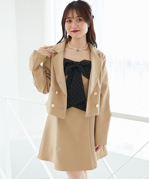 MAJESTIC LEGON（マジェスティックレゴン）の「ダブルブレストショートジャケット（その他アウター・レディース・ベージュ/グレー系その他/ブラック・MEDIUM）」の7枚目の写真