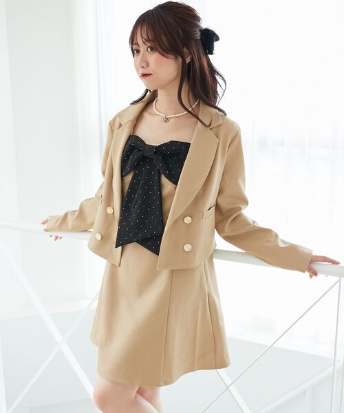 MAJESTIC LEGON（マジェスティックレゴン）の「ダブルブレストショートジャケット（その他アウター・レディース・ベージュ/グレー系その他/ブラック・MEDIUM）」の8枚目の写真