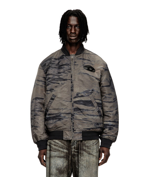 DIESEL ブラックナイロンジャケット Men's Colour-block biker jacket with piping | Multicolor