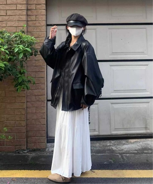 WEGO（ウィゴー）の「WEGO/オーバーサイズフェイクレザージャケット/アウター（ブルゾン・レディース・ブラウン/ブラック・MEDIUM）」の7枚目の写真