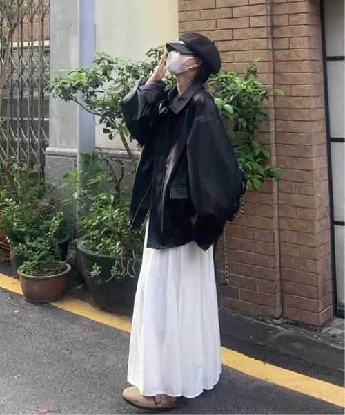 WEGO（ウィゴー）の「WEGO/オーバーサイズフェイクレザージャケット/アウター（ブルゾン・レディース・ブラウン/ブラック・MEDIUM）」の8枚目の写真