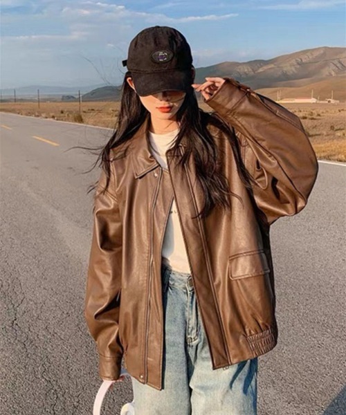 ジャケット・アウター AMERISYNTHETIC LEATHER QUILTING MINIVEST セール】WEGO/オーバーサイズフェイクレザージャケット/アウター