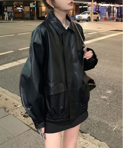 WEGO(ウィゴー)の「WEGO/オーバーサイズフェイクレザージャケット/アウター(ブルゾン・レディース・ブラウン/ブラック・MEDIUM/LARGE)」の22枚目の写真
