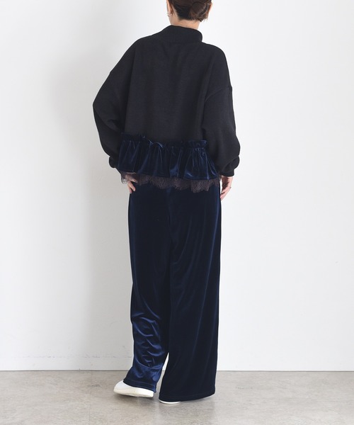 新品　今季　Eimee Law アシメサイドレースベロアパンツ　ブラック アシメサイドレースベロアパンツ Eimee Law│Eimee Law & LHELBIE 公式