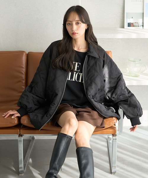 earth music&ecology（アースミュージックアンドエコロジー）の「【WEB限定】ダブルステッチキルティングコート（ブルゾン・レディース・アイボリー/ブラック/ベージュ/ブラウン・FREE）」の6枚目の写真