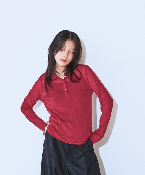 JEANASIS（ジーナシス）の「チュールシアーポロLS/600232（ポロシャツ・レディース・ブラック/ブルー系その他/ボルドー・FREE）」の3枚目の写真