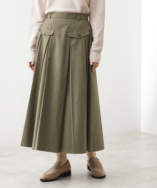 THE SHOP TK (ザ ショップ ティーケー )の「フラップタックスカート【洗える】(スカート・レディース・カーキ/ナチュラル/スミクロ・12/13)」の1枚目の写真