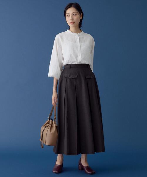 THE SHOP TK (ザ ショップ ティーケー )の「フラップタックスカート【洗える】(スカート・レディース・カーキ/ナチュラル/スミクロ・12/13)」の6枚目の写真