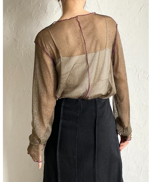 She's Closet(シーズクローゼット)の「配色バイカラー長袖シースルーラメシアートップス(Tシャツ/カットソー・レディース・アイボリー/ブラック/チャコールグレー/ブラウン・FREE)」の17枚目の写真