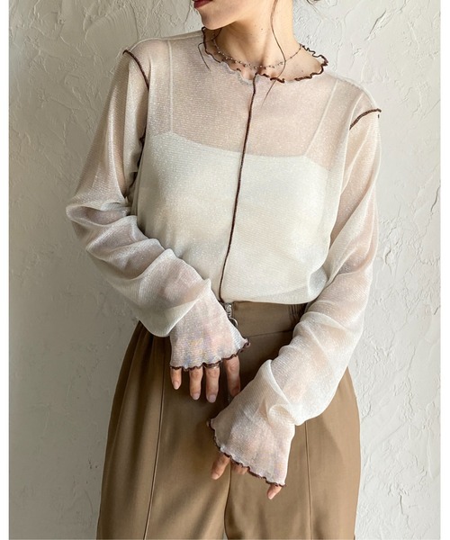 She's Closet(シーズクローゼット)の「配色バイカラー長袖シースルーラメシアートップス(Tシャツ/カットソー・レディース・アイボリー/ブラック/チャコールグレー/ブラウン・FREE)」の18枚目の写真