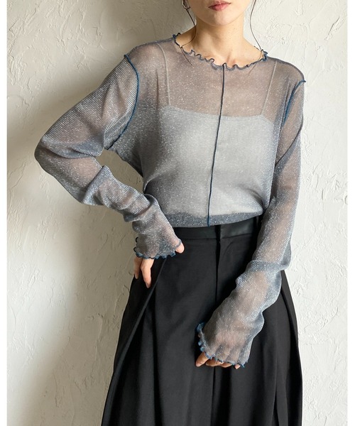 She's Closet(シーズクローゼット)の「配色バイカラー長袖シースルーラメシアートップス(Tシャツ/カットソー・レディース・アイボリー/ブラック/チャコールグレー/ブラウン・FREE)」の19枚目の写真