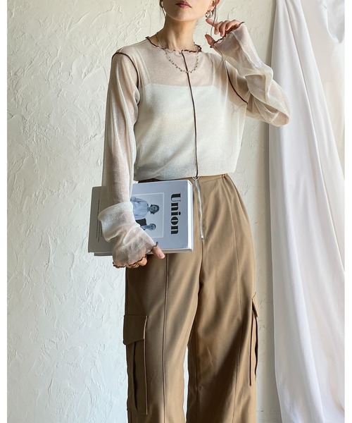 She's Closet(シーズクローゼット)の「配色バイカラー長袖シースルーラメシアートップス(Tシャツ/カットソー・レディース・アイボリー/ブラック/チャコールグレー/ブラウン・FREE)」の20枚目の写真