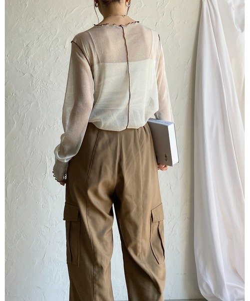 She's Closet(シーズクローゼット)の「配色バイカラー長袖シースルーラメシアートップス(Tシャツ/カットソー・レディース・アイボリー/ブラック/チャコールグレー/ブラウン・FREE)」の22枚目の写真