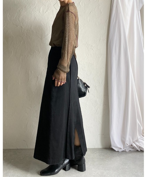 セール】配色バイカラー長袖シースルーラメシアートップス（Tシャツ