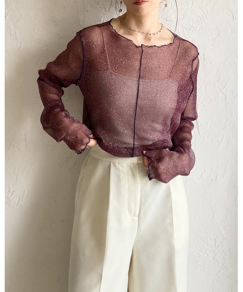 She's Closet(シーズクローゼット)の「配色バイカラー長袖シースルーラメシアートップス(Tシャツ/カットソー・レディース・アイボリー/ブラック/チャコールグレー/ブラウン・FREE)」の9枚目の写真
