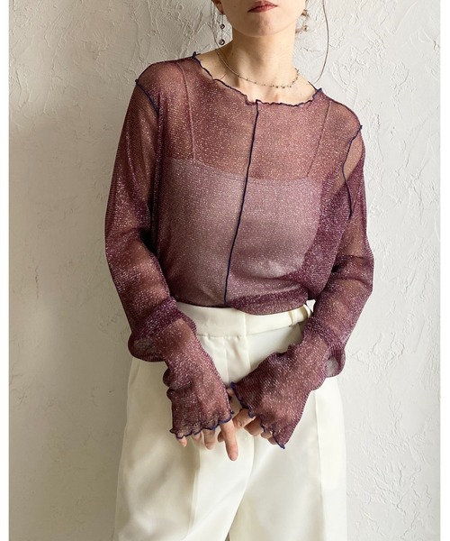 She's Closet(シーズクローゼット)の「配色バイカラー長袖シースルーラメシアートップス(Tシャツ/カットソー・レディース・アイボリー/ブラック/チャコールグレー/ブラウン・FREE)」の6枚目の写真