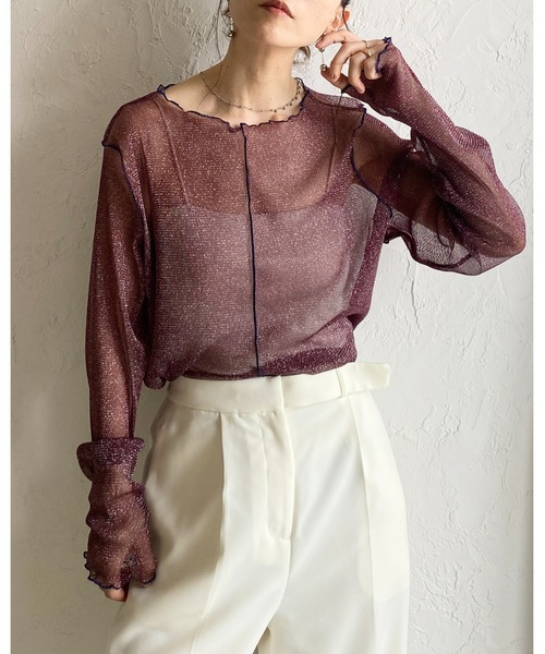 She's Closet(シーズクローゼット)の「配色バイカラー長袖シースルーラメシアートップス(Tシャツ/カットソー・レディース・アイボリー/ブラック/チャコールグレー/ブラウン・FREE)」の10枚目の写真