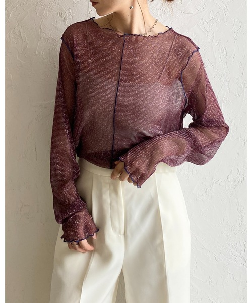 She's Closet(シーズクローゼット)の「配色バイカラー長袖シースルーラメシアートップス(Tシャツ/カットソー・レディース・アイボリー/ブラック/チャコールグレー/ブラウン・FREE)」の8枚目の写真