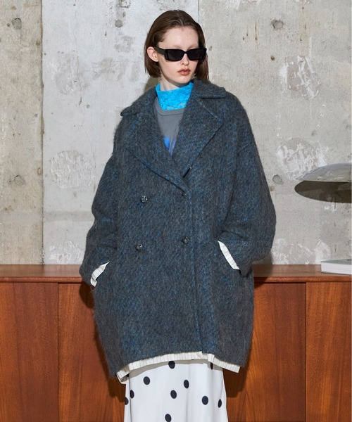 【MAISON SPECIAL】シャギーチェスターコート　モヘア混　ブルー MAISON SPECIAL】シャギーチェスターコート モヘア混 ブルー