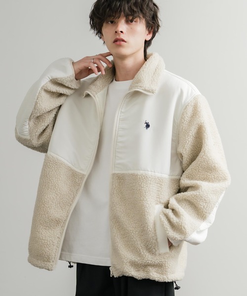 U.S. POLO ASSN.（ユーエスポロアッスン）の「U.S. POLO ASSN. ユーエスポロアッスン BOA JACKET オーバーサイズワンポイントロゴ刺繍ボアジャケット（ブルゾン・メンズ・アイボリー/カーキ/ブラック/ネイビー・M/L/LL）」の2枚目の写真